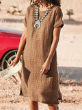 Women's Midi Dress - Loose Fit - Short Sleeve - Round Neck - Textured Breathable Fabric