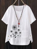 Women's - Oversized Linen Shirt - Casual Short-Sleeved Jumper with Print - Airy & Comfortable Fashion