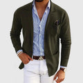 Elegant men's cardigan with pockets and lapel collar, solid color, long sleeves