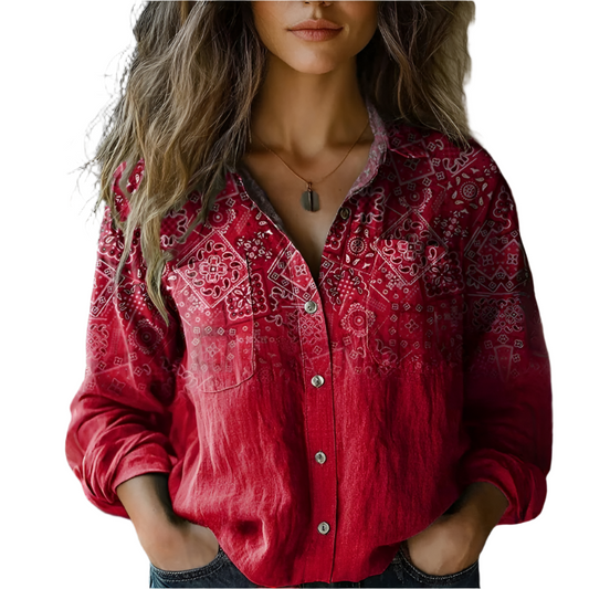 Women's - Vintage Printed Blouse - Unique Style for Casual Outfits - Trendy and Comfortable Design