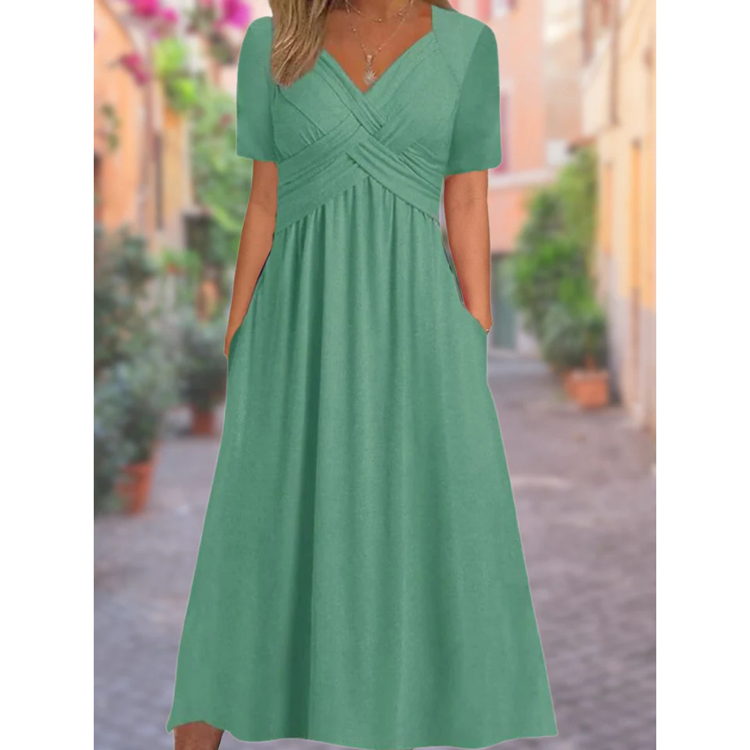 Women's Cross Over V-Neck Dress | Midi