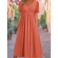 Women's Cross Over V-Neck Dress | Midi