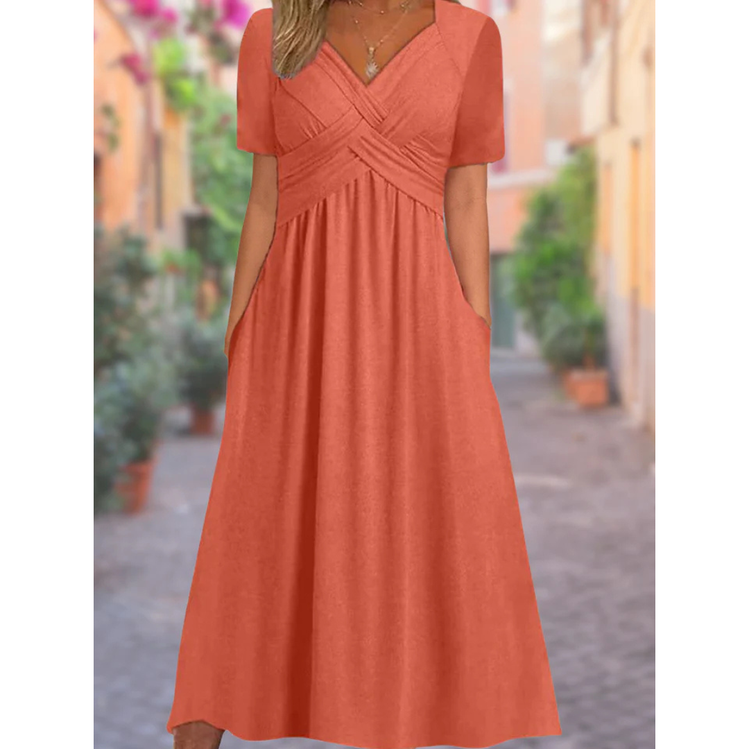 Women's Cross Over V-Neck Dress | Midi