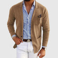Elegant men's cardigan with pockets and lapel collar, solid color, long sleeves