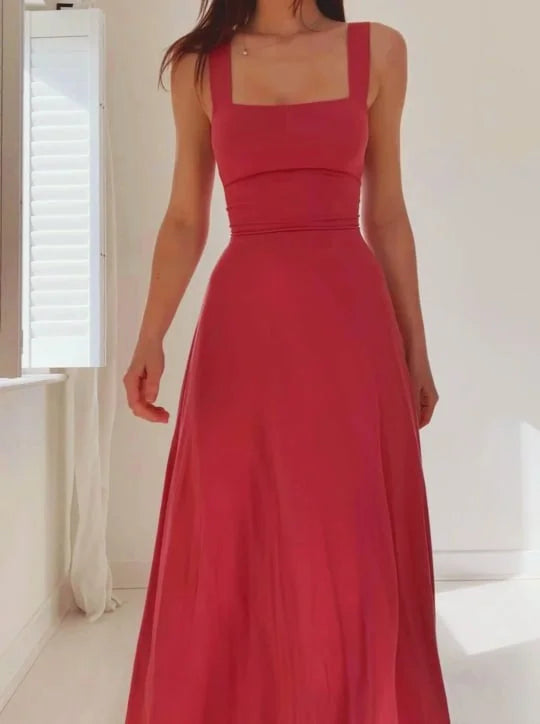 Zuleika Midi Dress | Women’s Fitted Midi Dress with Thick Straps and Square Neckline