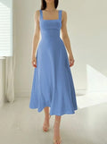 Zuleika Midi Dress | Women’s Fitted Midi Dress with Thick Straps and Square Neckline