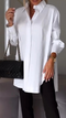 Women's - Elegant Oversized Shirt Blouse - Comfortable Fabric, Rolled-Up Sleeves - Perfect for Effortless Style