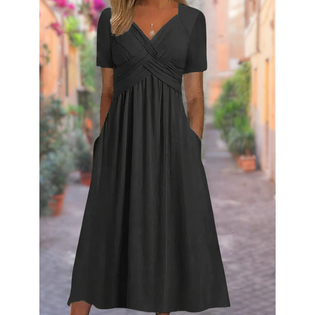 Women's Cross Over V-Neck Dress | Midi