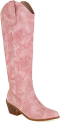 Womens Retro Tall Cowboy Boots – Embroidered Knee-High, Chunky Heel