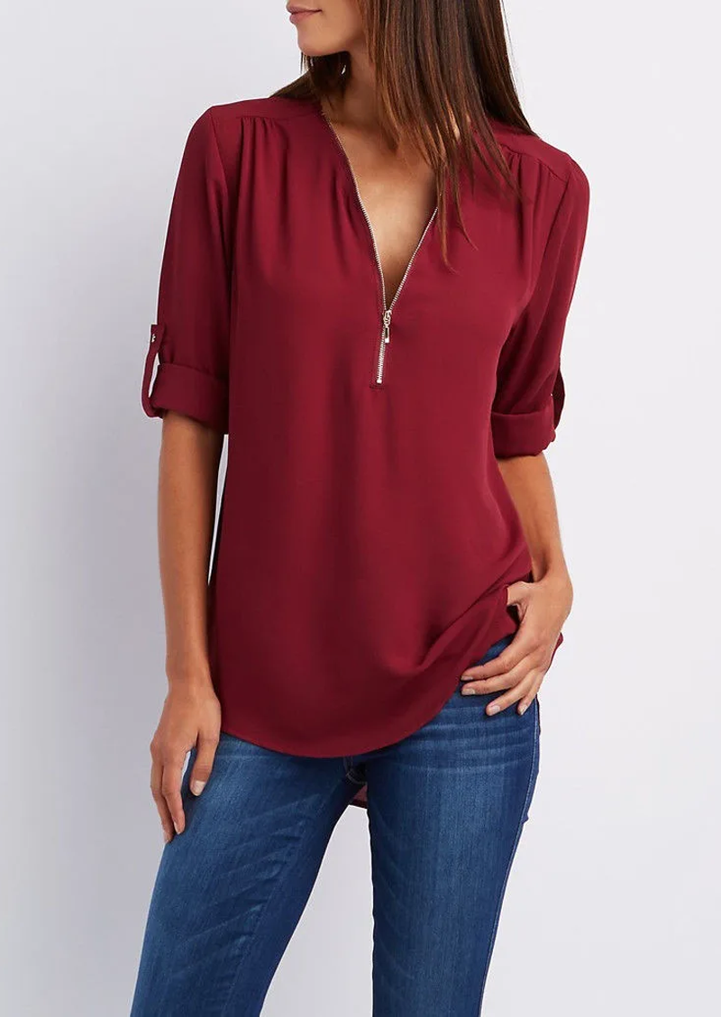 Adeline - chiffon blouse with zipper