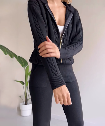 Casual two-piece jacquard sweater and cardigan