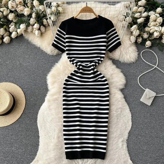 Adeline | Stylish Striped Knit Beach Dress