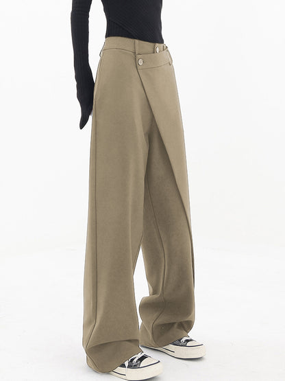 Pauline - Wide leg trousers with asymmetric and overlapping buttons