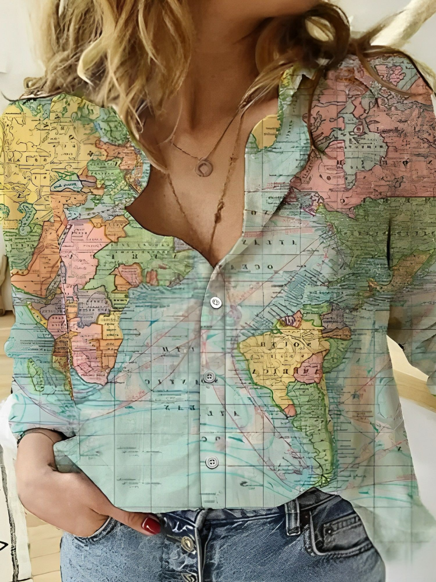 Janet- Globe World Map Printed Shirt