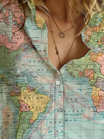 Janet- Globe World Map Printed Shirt