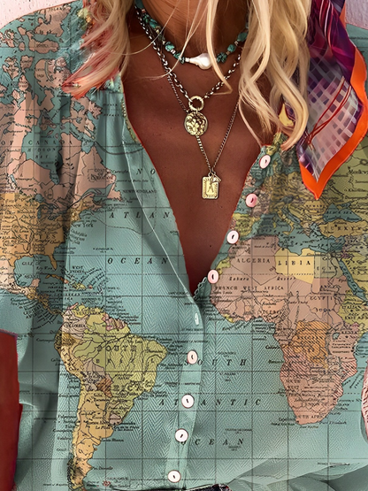 Janet- Globe World Map Printed Shirt