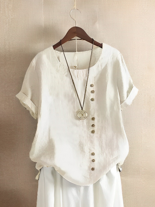 Cotton Loose short-sleeved linen top