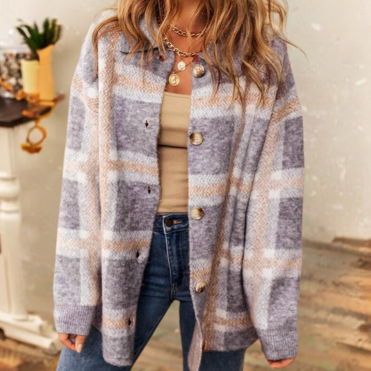 Vesperina - Stylish plaid cardigan for women