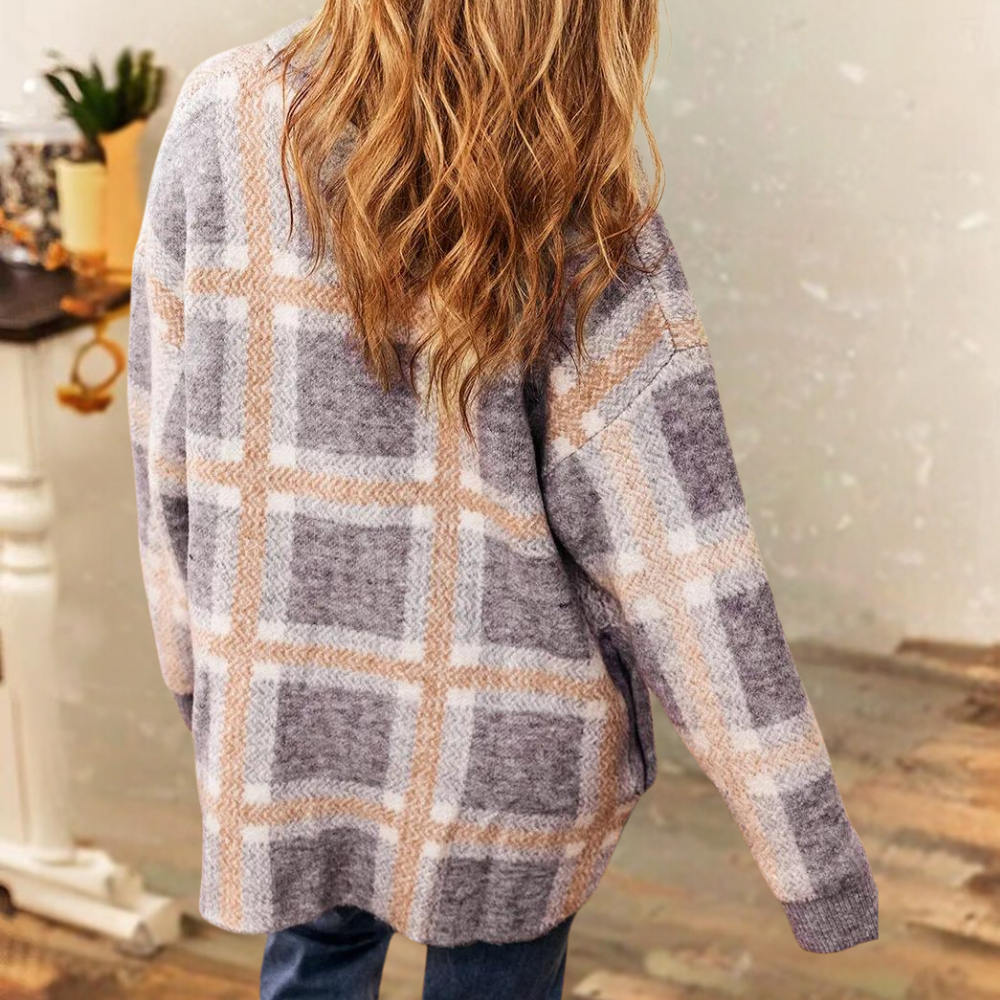 Vesperina - Stylish plaid cardigan for women