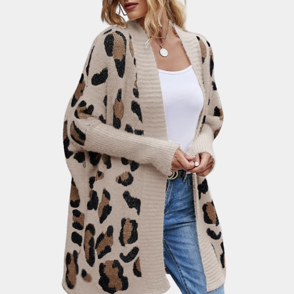 Orinthia - Fashionable women's cardigan with leopard print