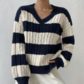 Yamina - Elegant striped V-neck sweater for women