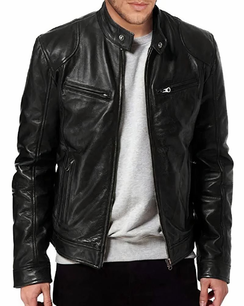 Men's leather motorcycle jacket - Erwan