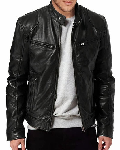 Men's leather motorcycle jacket - Erwan