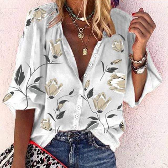 3D floral print long-sleeved top for women