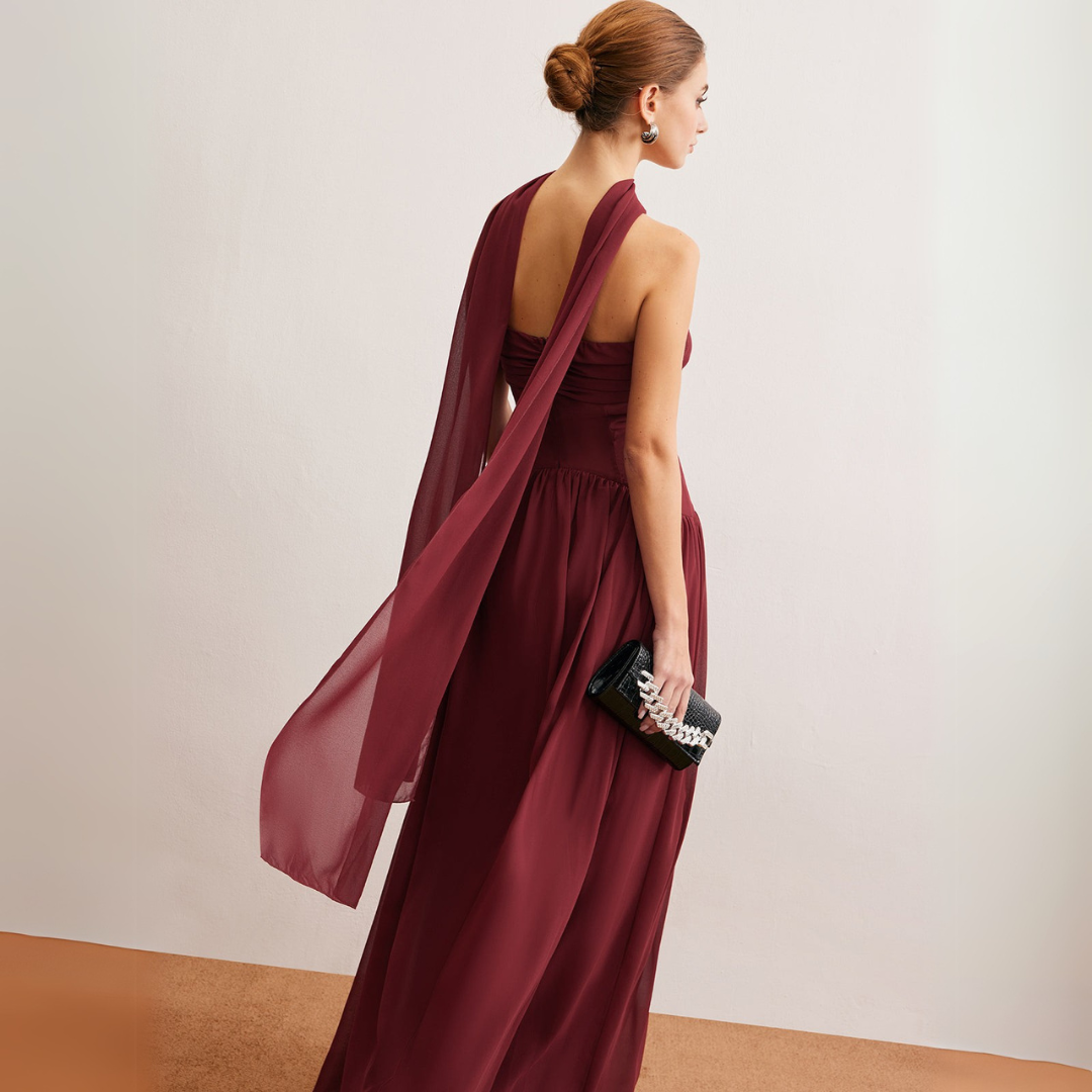 Women's Chiffon Maxi Dress - Strapless Sweetheart Neckline - Flowy A-Line Silhouette
