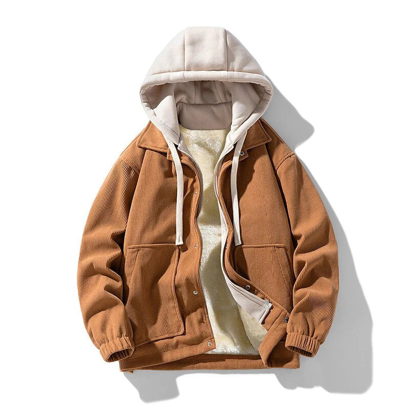 Men's hooded corduroy jacket - Lined