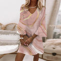 Women's Mini Dress - V-Neck - Flared Three-Quarter Sleeves - Lightweight Elegant Fit