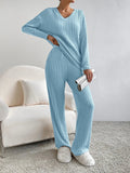 Knitted Co-Ord | Two-Piece | Long Sleeve | Ribbed Lounge Set | Women's Loungewear