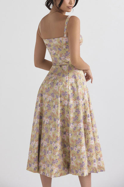 Women's Midi Dress - Corset Bodice - Sweetheart Neckline - Slit Skirt Elegant Fit