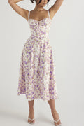 Women's Midi Dress - Corset Bodice - Sweetheart Neckline - Slit Skirt Elegant Fit