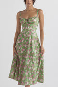 Women's Midi Dress - Corset Bodice - Sweetheart Neckline - Slit Skirt Elegant Fit