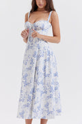 Women's Midi Dress - Corset Bodice - Sweetheart Neckline - Slit Skirt Elegant Fit