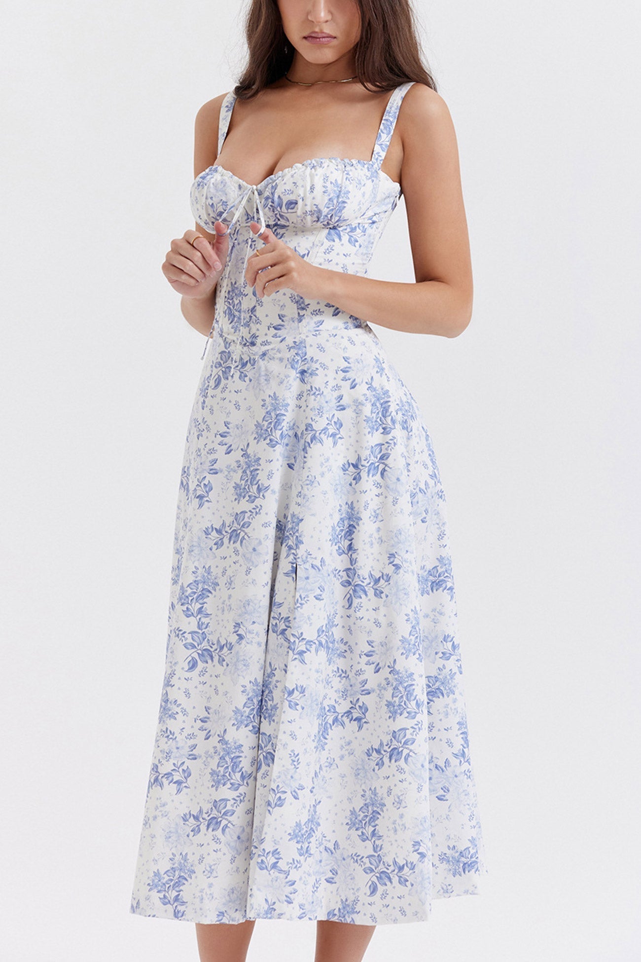 Women's Midi Dress - Corset Bodice - Sweetheart Neckline - Slit Skirt Elegant Fit
