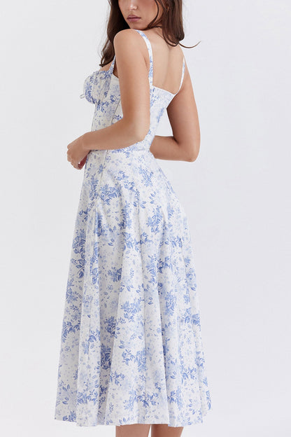 Women's Midi Dress - Corset Bodice - Sweetheart Neckline - Slit Skirt Elegant Fit