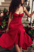 Women's Midi Dress - Corset Bodice - Sweetheart Neckline - Slit Skirt Elegant Fit