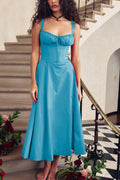 Women's Midi Dress - Corset Bodice - Sweetheart Neckline - Slit Skirt Elegant Fit