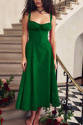 Women's Midi Dress - Corset Bodice - Sweetheart Neckline - Slit Skirt Elegant Fit