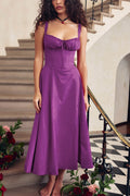Women's Midi Dress - Corset Bodice - Sweetheart Neckline - Slit Skirt Elegant Fit