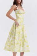 Women's Midi Dress - Corset Bodice - Sweetheart Neckline - Slit Skirt Elegant Fit