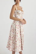 Women's Midi Dress - Corset Bodice - Sweetheart Neckline - Slit Skirt Elegant Fit