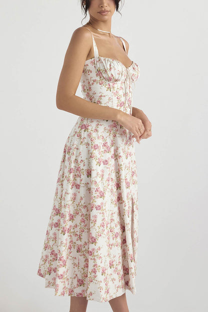 Women's Midi Dress - Corset Bodice - Sweetheart Neckline - Slit Skirt Elegant Fit