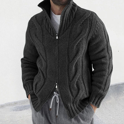 Cardigan with two-way zipper for men