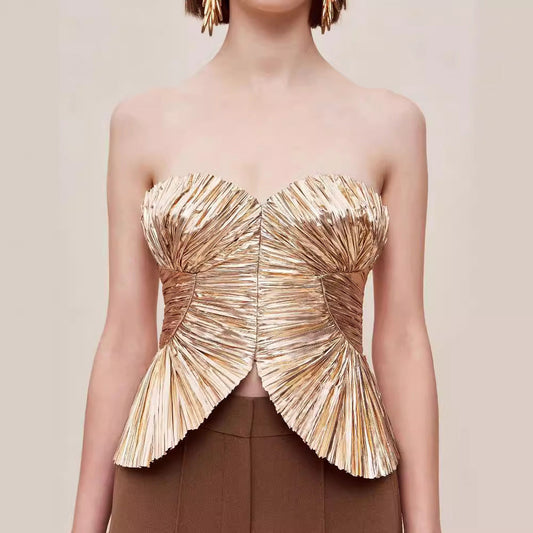 Women's - Elegant Pleated European Style Dress Top - Lightweight Fabric - Perfect for Any Occasion