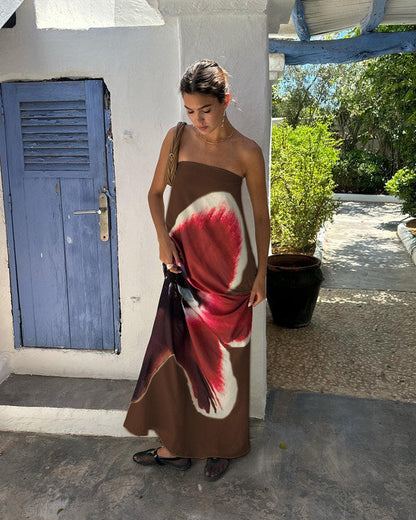 Fashion Print Design Sense Backless Dress