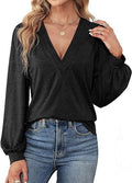 Women's - V-neck Casual Long-Sleeved Shirt - Comfortable Cotton Blend - Perfect for Everyday Wear