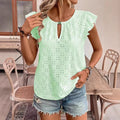 Women's - Jacquard V-neck Puff Sleeve Tee Top - Stylish & Comfortable - Perfect for Casual Outings
